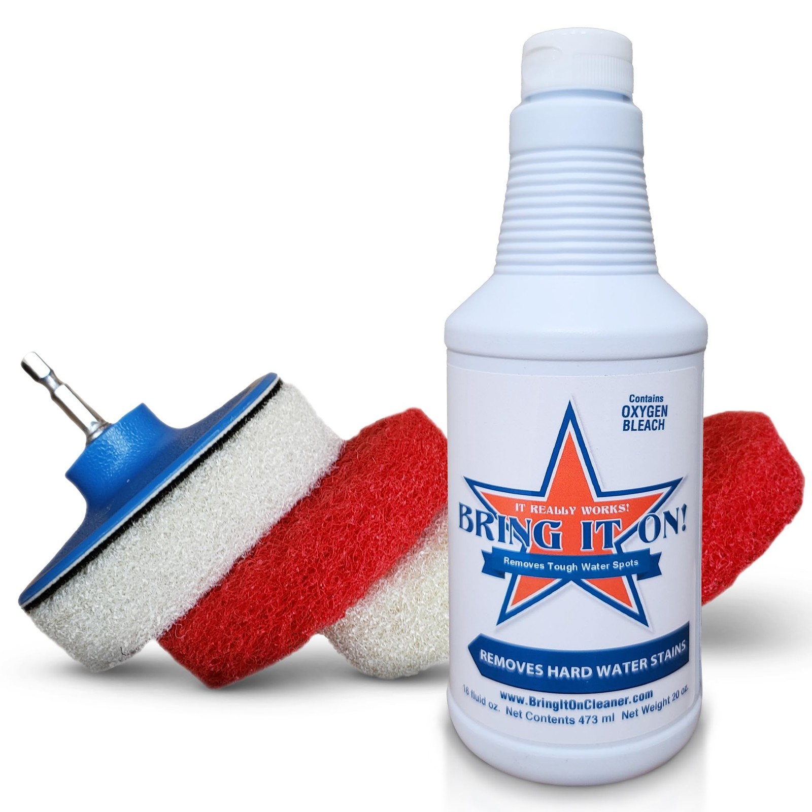 Hard Water Stain Remover for Glass, Tile, Grout – Includes Scrubbing Drill