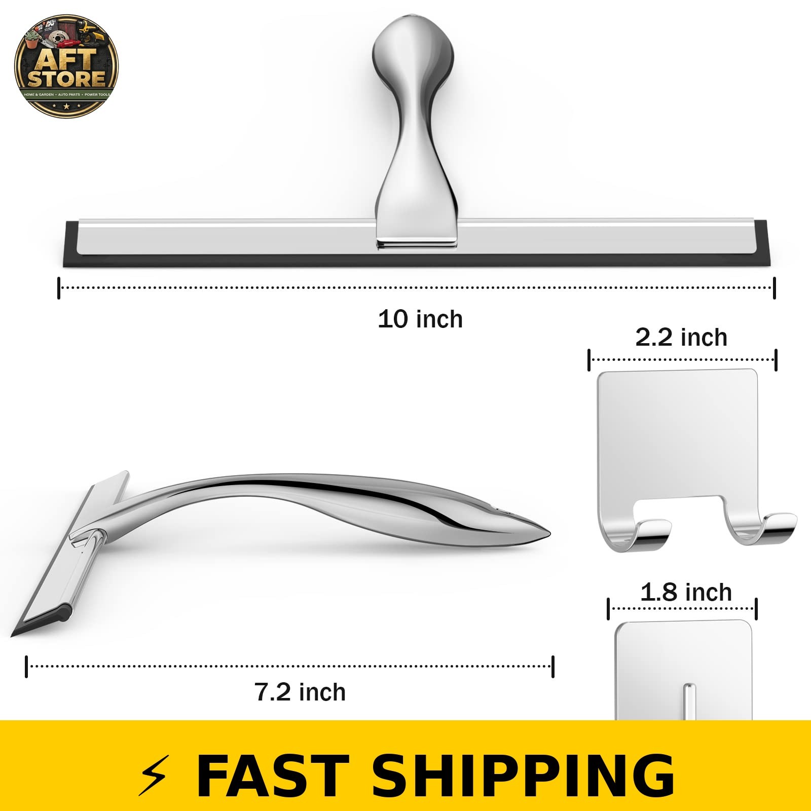 Docrok Stainless Steel Shower Squeegee – 10 Inch Silver