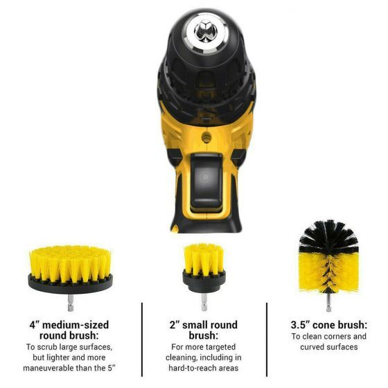 3 Pcs Round Car SUV Electric Bristle Drill Tub Rotary Brush Cleaing Tool