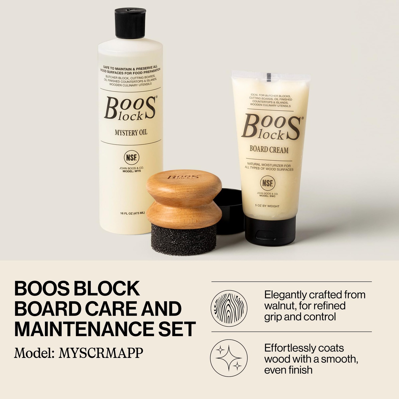 3-Piece All-Natural Care & Maintenance Set 16 oz Mystery Oil 5 Board Cream Round