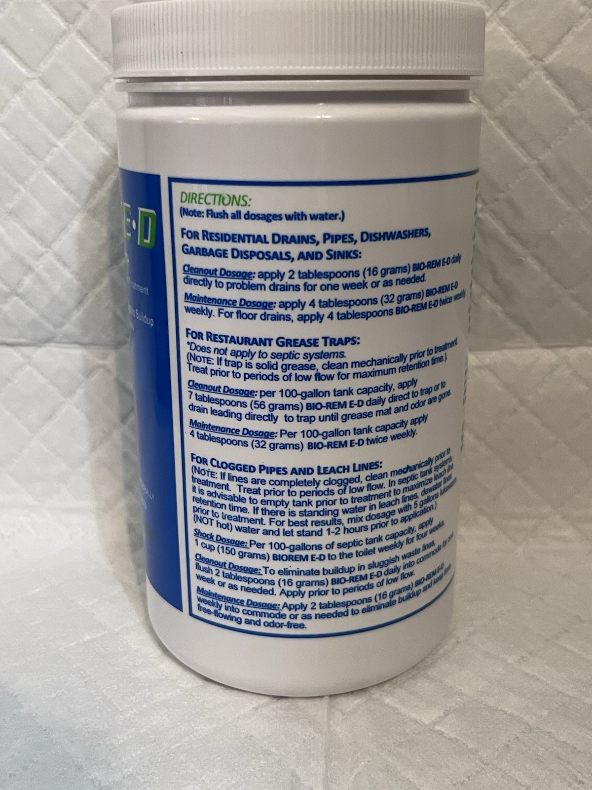 BIO-REM E-D Grease Trap & Sewer/Drain Line Treatment Powder, Biodegradable 16 oz