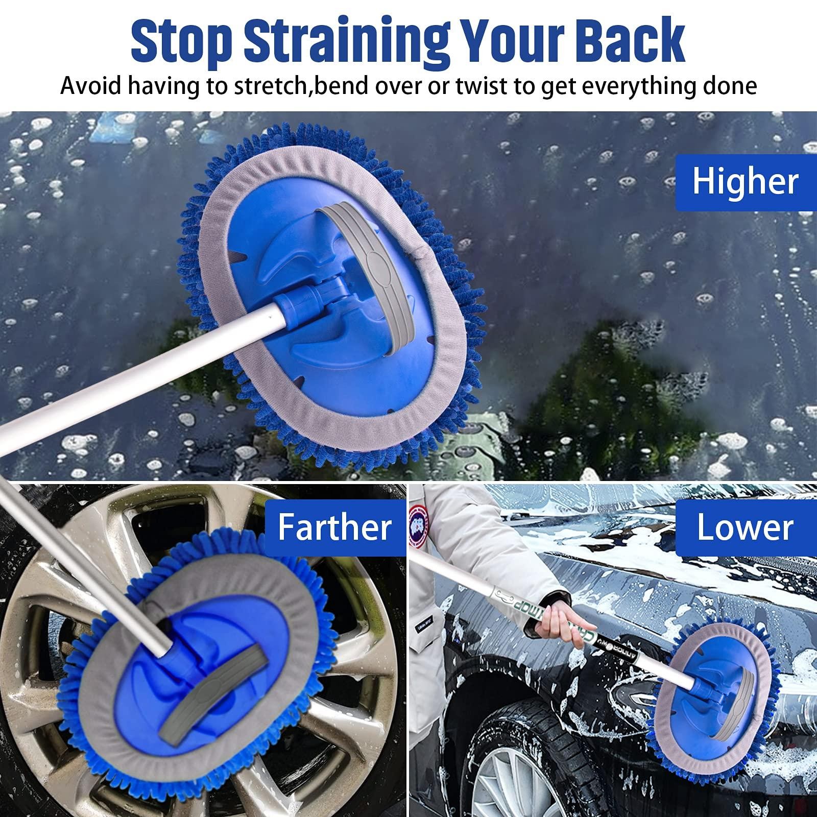Car Wash Mop Brush Chenille Microfiber Telescopic Long Handle Cleaning Kit Soft