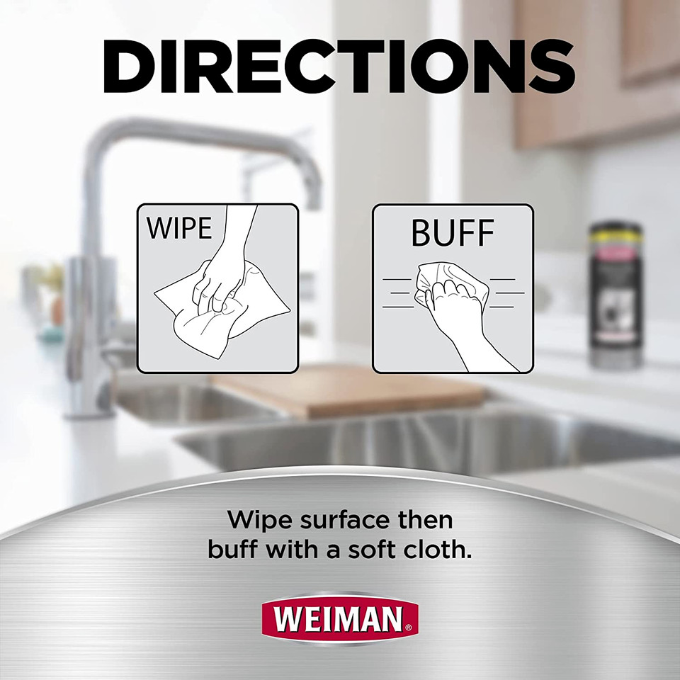 Weiman Stainless Steel Cleaner and Polish Wipes Bundle with Microfiber Cloth-Rem