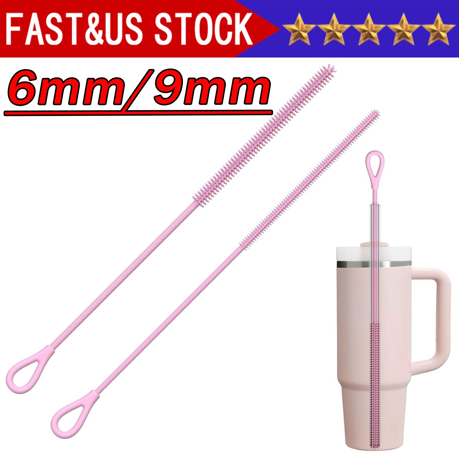 Silicone Straw Cleaner Brush, Reusable, Extra Long for Cleaning Tumbler, Handle