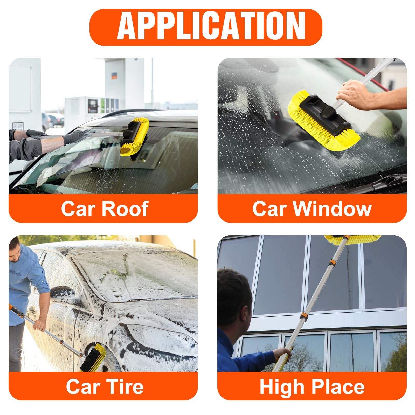 12FT Car Wash Brush with Long Handle, Soft Bristles for RV, Truck, Boat Cleaning