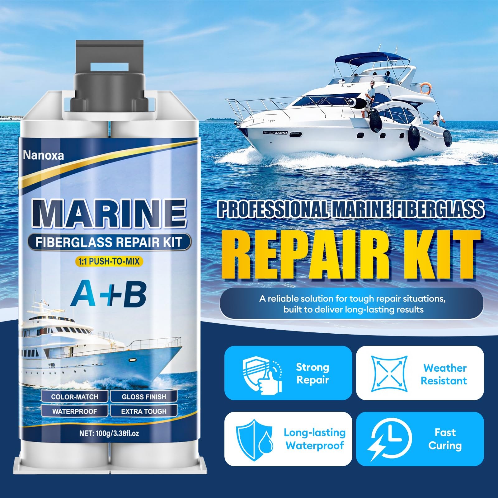 Marine Fiberglass Repair Kit Gel Coat Boat Repair Epoxy Filler Color Match