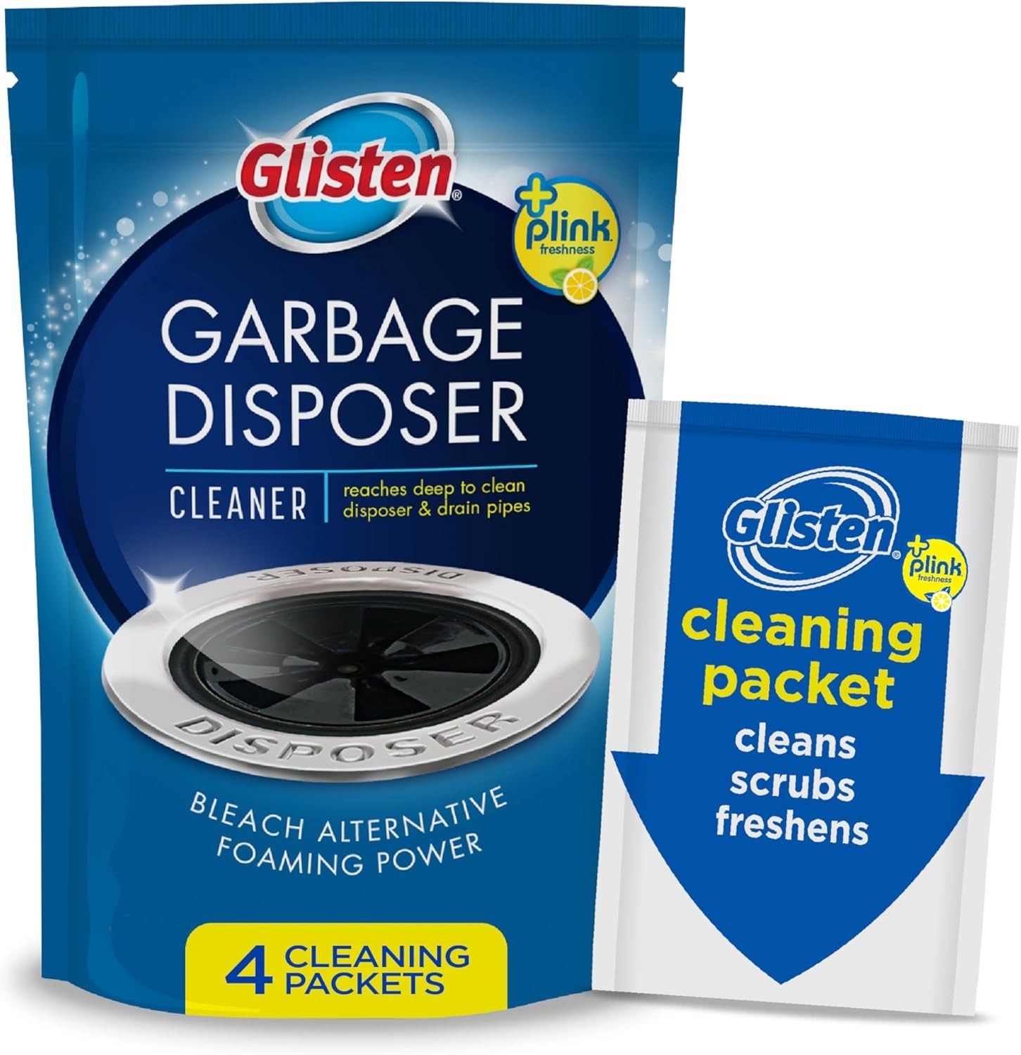 Glisten Sink Disposal Odor Eliminator, Foaming Lemon Action Cleaner – 4 Packets