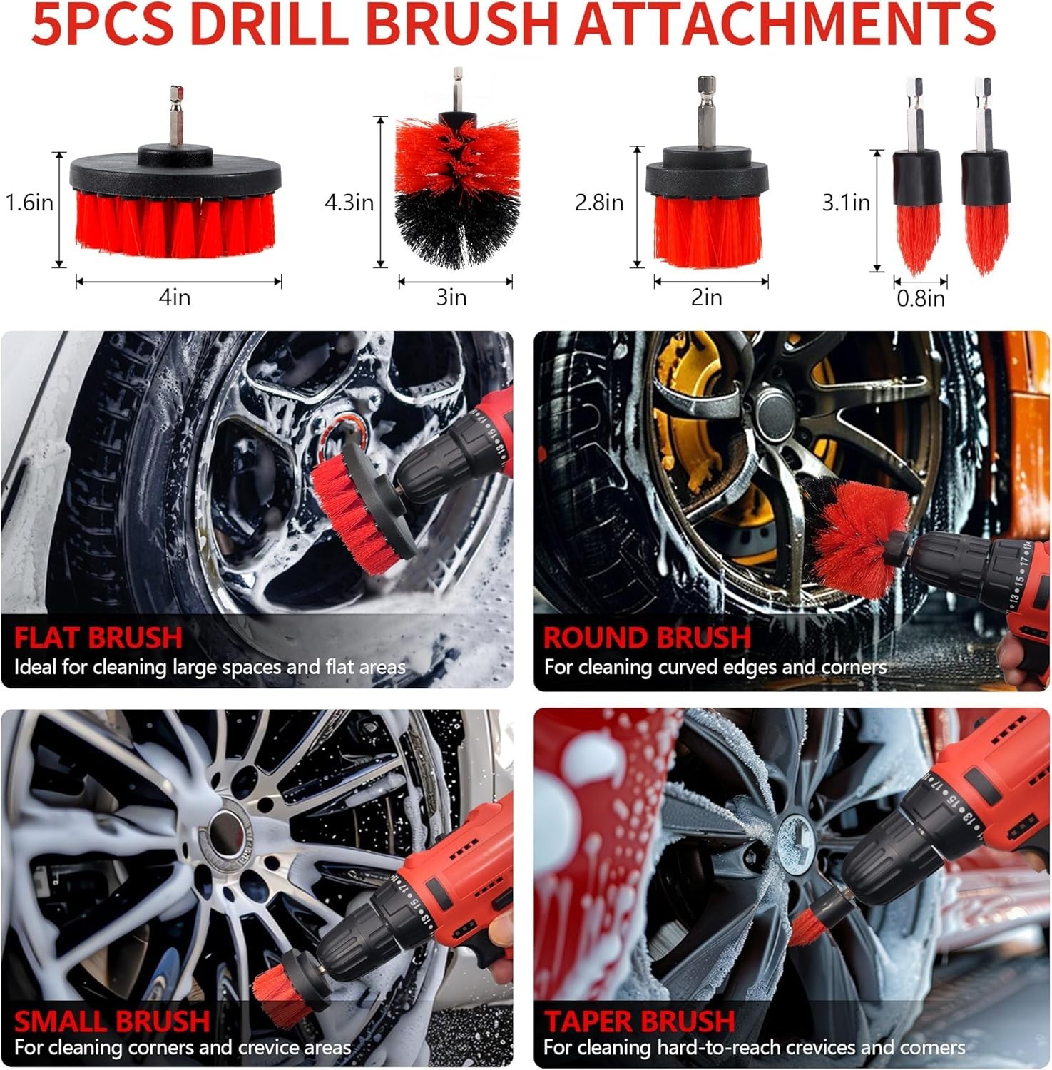 32Pcs Car Detailing Kit Brush Set Drill Attachments Interior Exterior Wheels