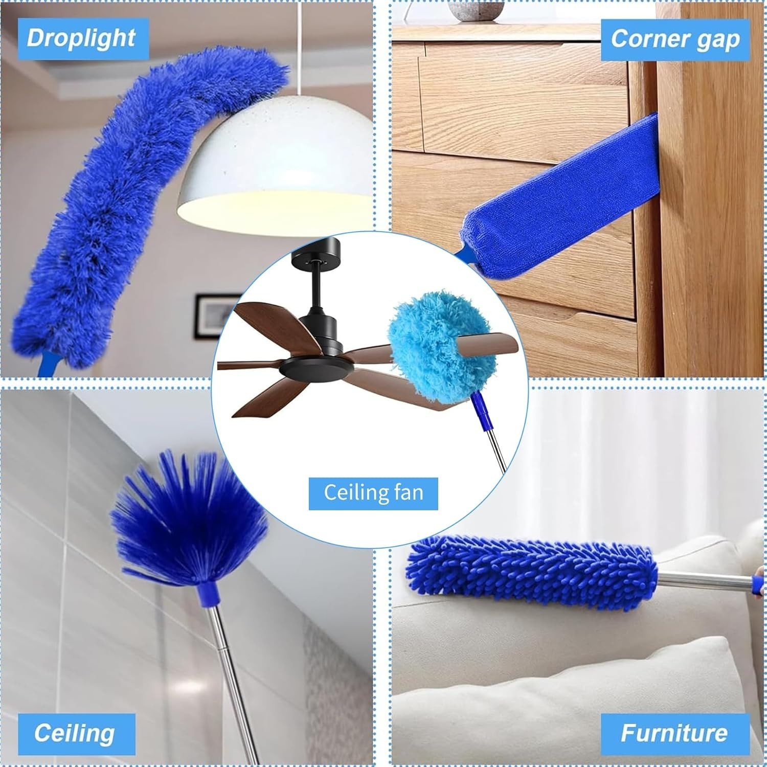 6-in-1 Duster with Stainless Steel Pole – Scratch-Resistant & Bendable