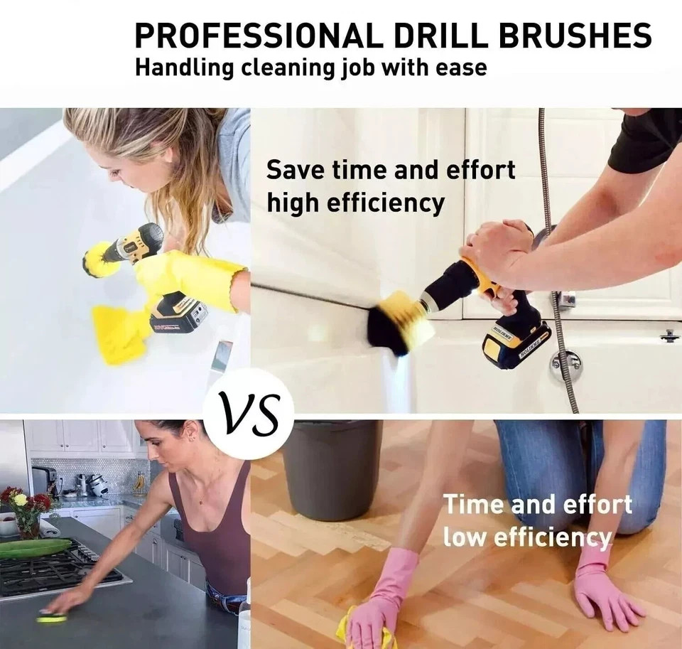 Drill Brush Set 4 Piece (Yellow) with 6″ Extension – Fast Free Shipping