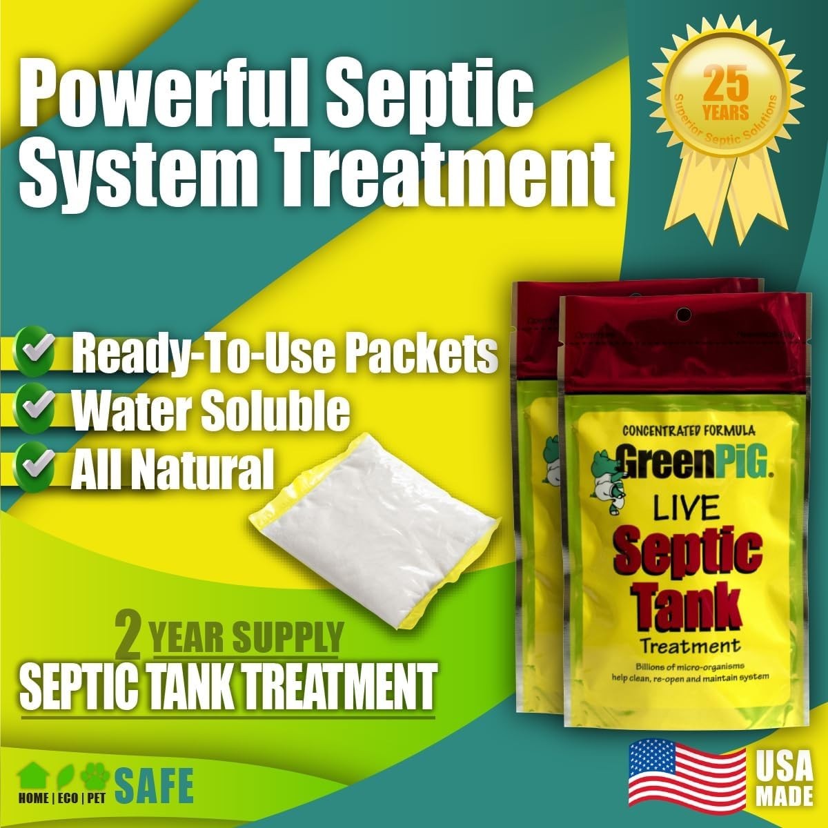 8 Easy Drop-In Septic Treatment Packets – 2- Enzyme Supply for Homeowners