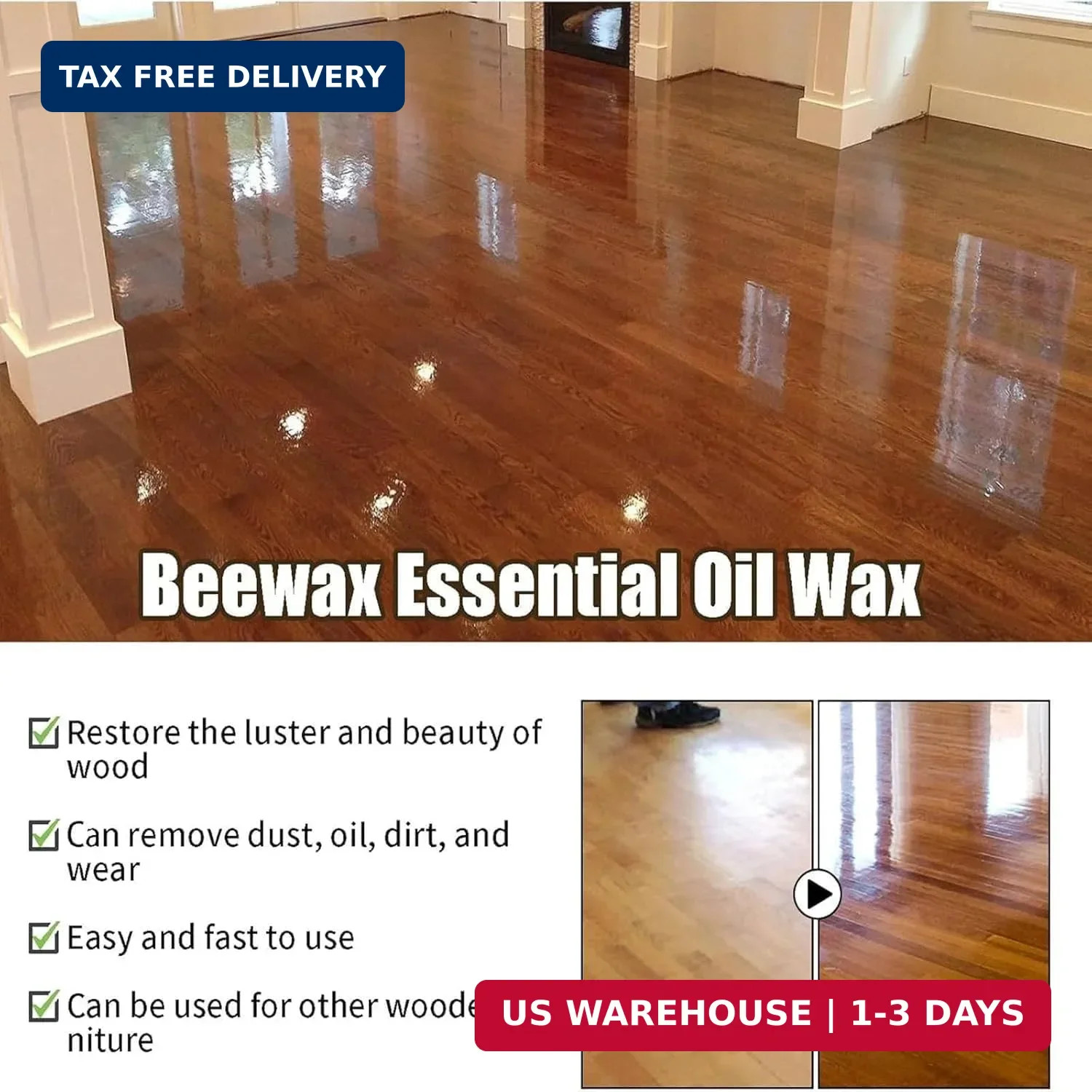 2PCS Beeswax Wood Polish Spray, 2026 New Essential Oil Beeswax Cleaner with Spon