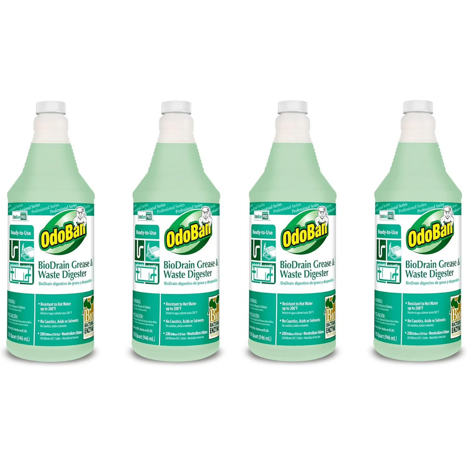OdoBan Professional Ready-to-Use BioDrain Grease and Waste Digester, Set of 4