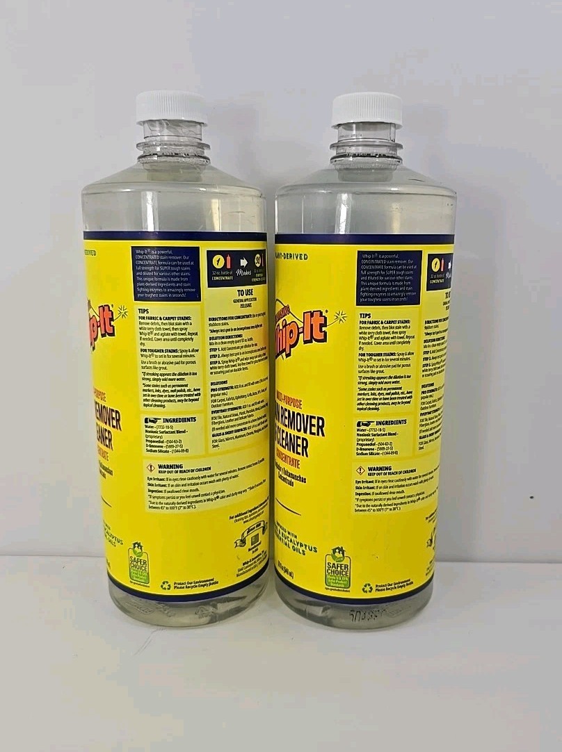 2 Whip-It Plant Derived Multi Purpose Stain Remover&Cleaner Concentrate 32 fl oz