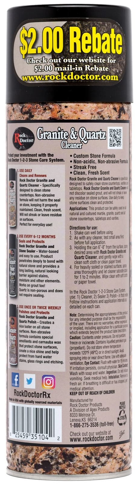 Rock Doctor Granite and Quartz Cleaner Non Abrasive 18 Ounce Eco Friendly Spray