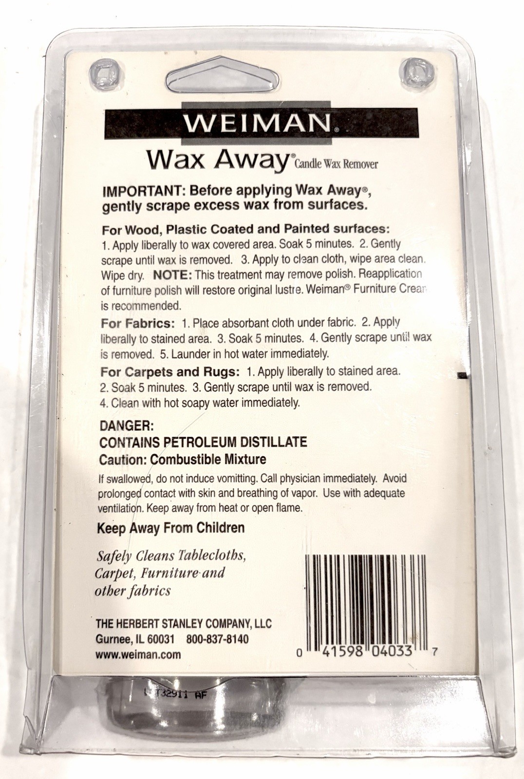 Weiman Wax Away Candle Wax Remover Set 4 Fl. Oz. NEW, Sealed