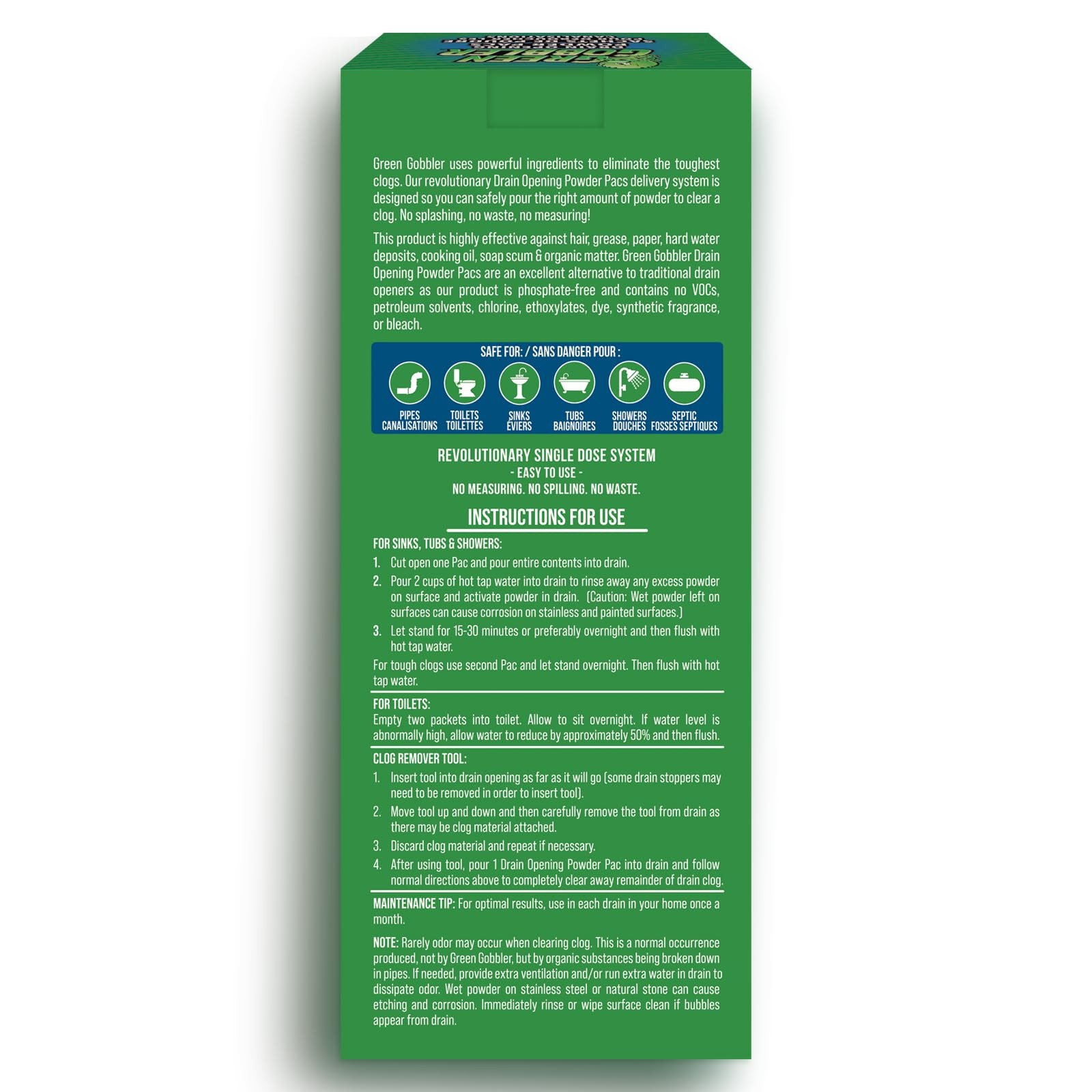 Green Gobbler Drain Clog Remover & Cleaner Powder 5 Count (Pack of 1)