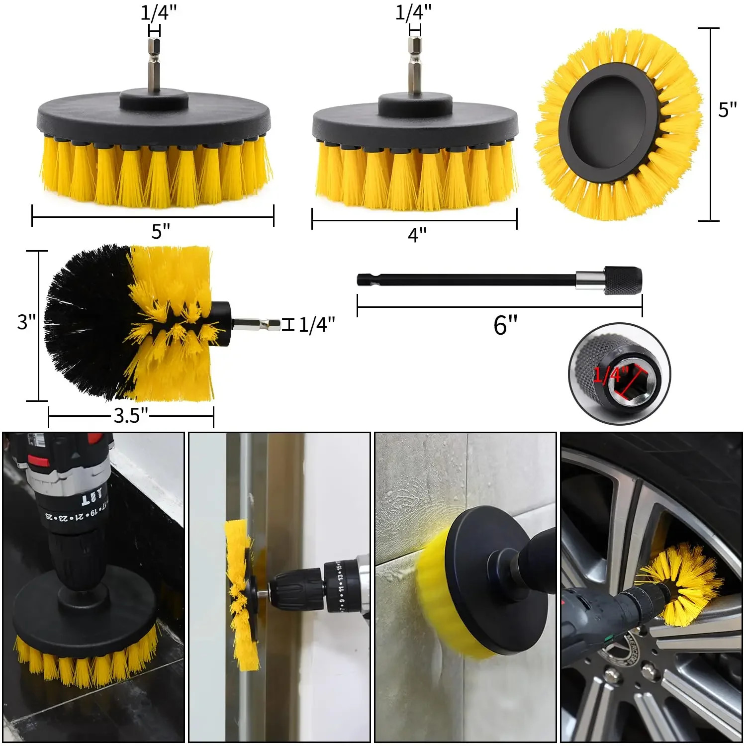 5/6/7/9 Pcs Cleaning Brush Attachment Set Power Scrubber Brush with 1/4“ Extend