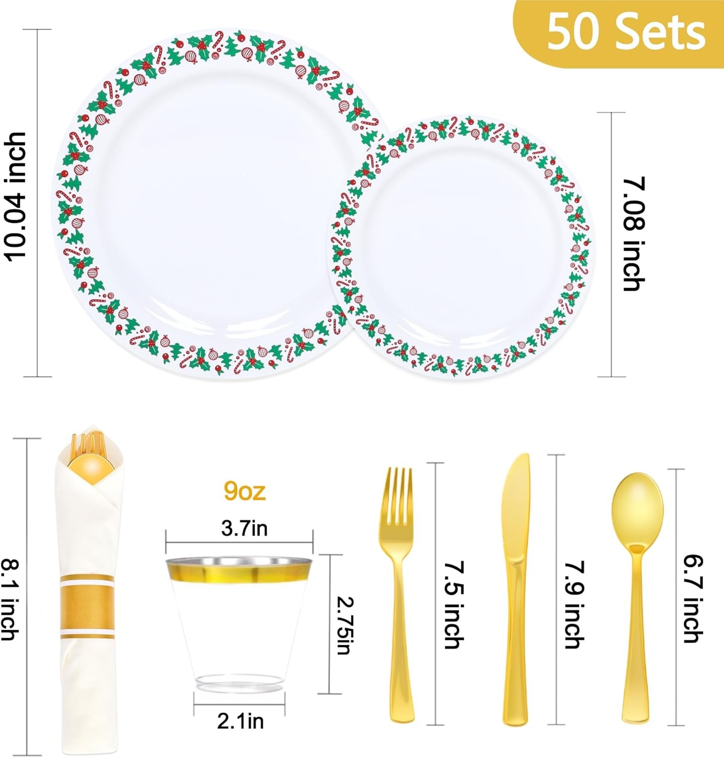 350pcs Christmas Disposable Plates & Cutlery Set – Plastic Plates, Tree Design