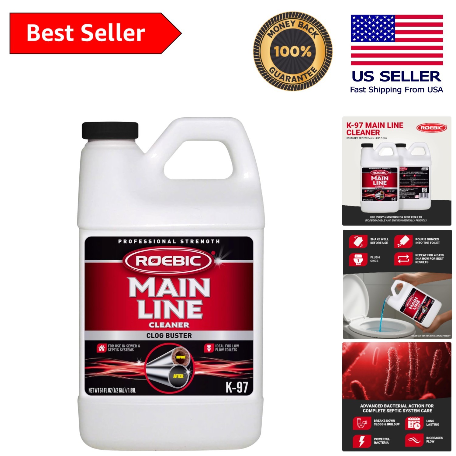 Effortless 64 oz Main Line Cleaner – Safe, Fresh Scented Septic Clog Dissolver