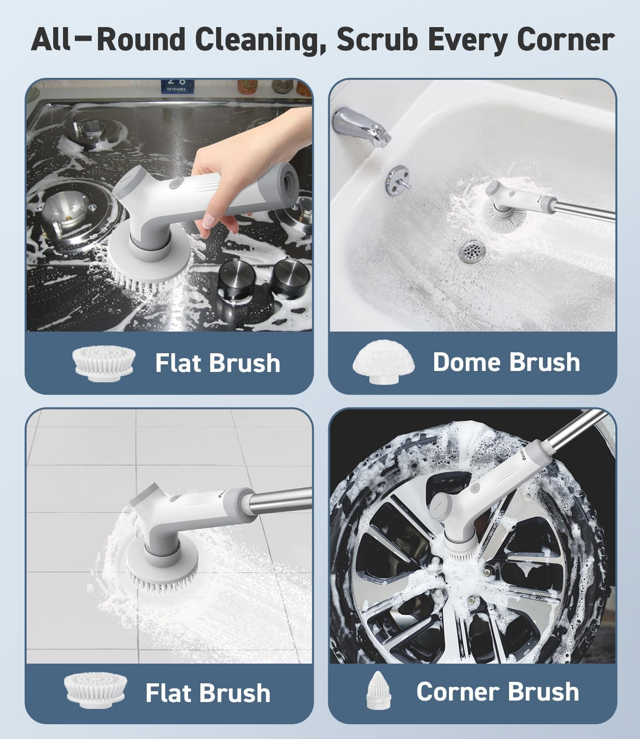 Electric Spin Scrubber, VEWIOR Cordless Shower Scrubber with 3 Adjustable Angle,