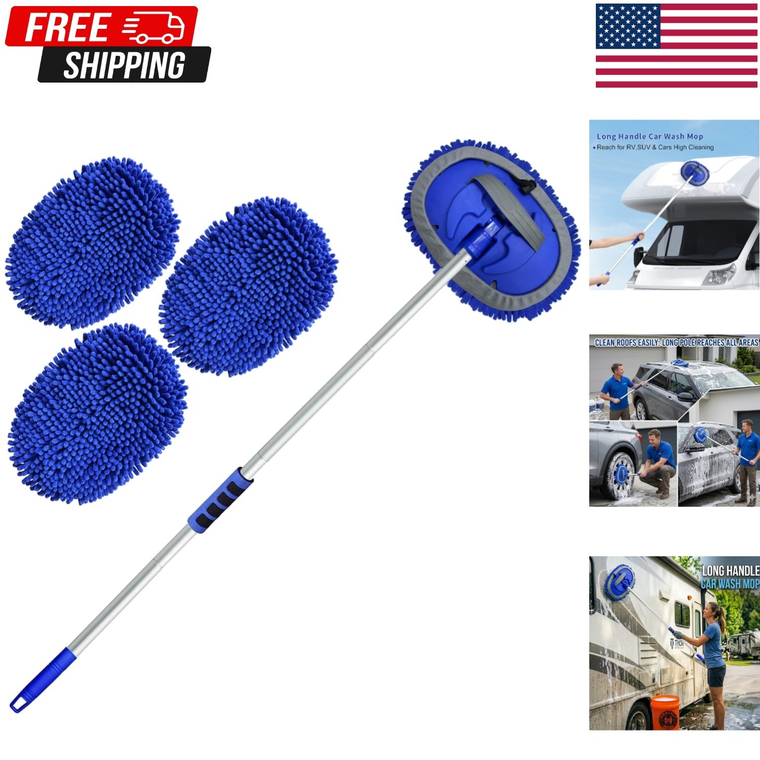 65″ Car Wash Brush with Extension Pole, Car Wash 10” Dip Soft Brush, No Scratch