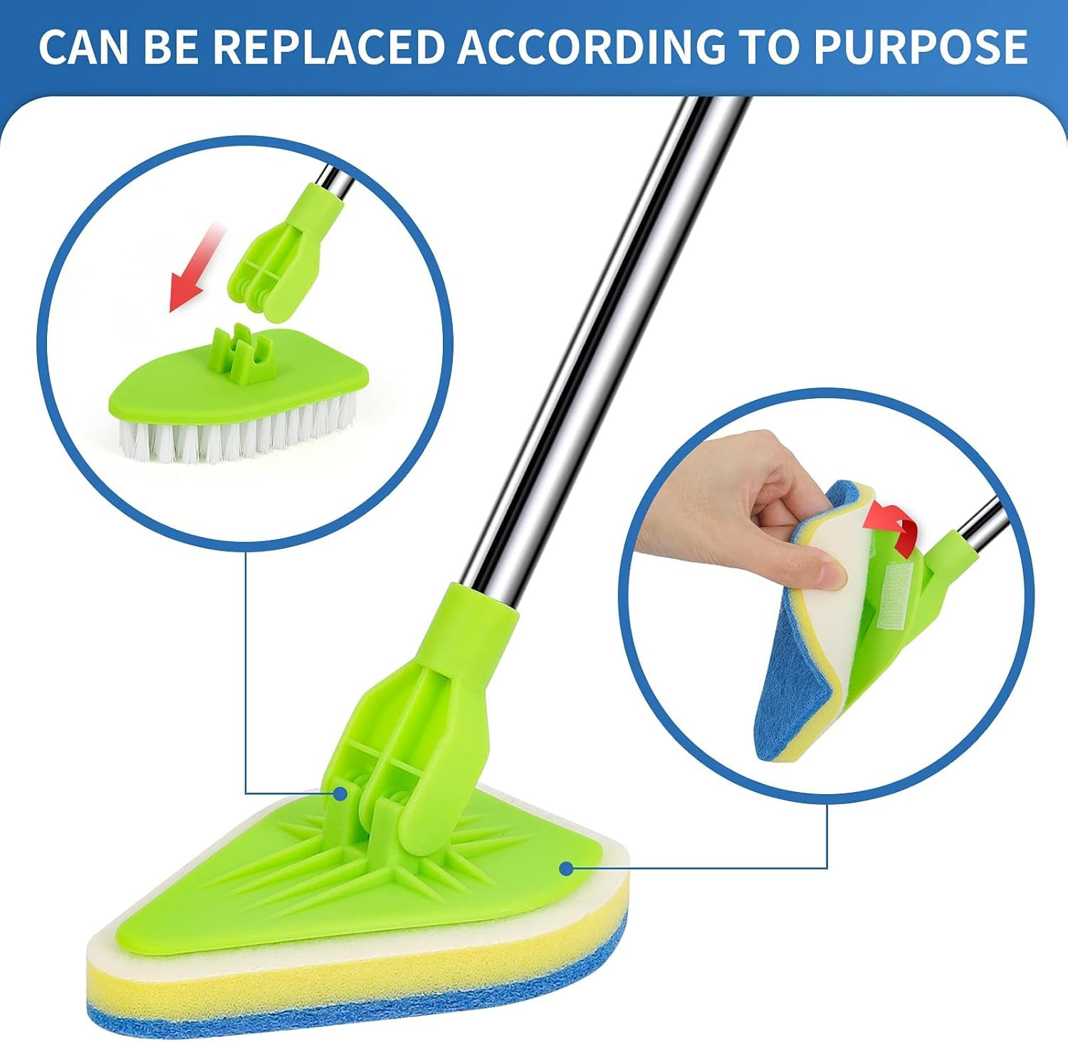 2 in 1 Scrub Cleaning Brush with 37” Long Extendable Handle,1 Stiff Bristle and