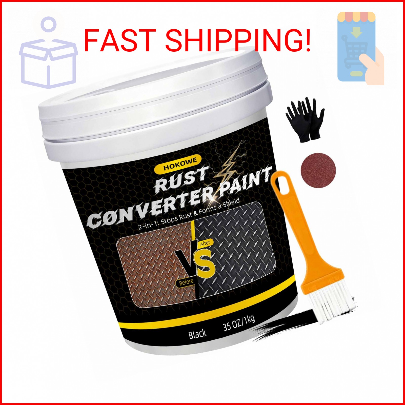 2-in-1 Rust Converter & Metal Primer 35oz Black – Rust Inhibitor Paint for Metal