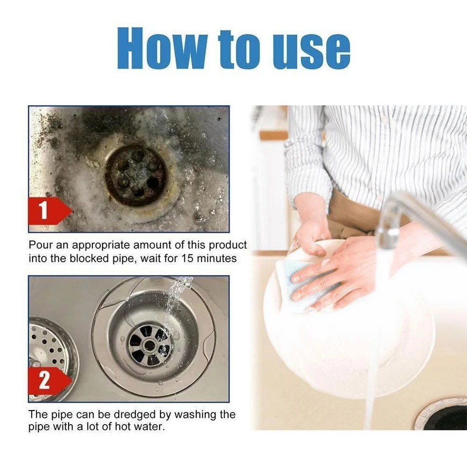 3x Fast Drain Remover Hot Sink Pipe Dredge Quick Foaming Cleaner 3.9 oz/ 110 g