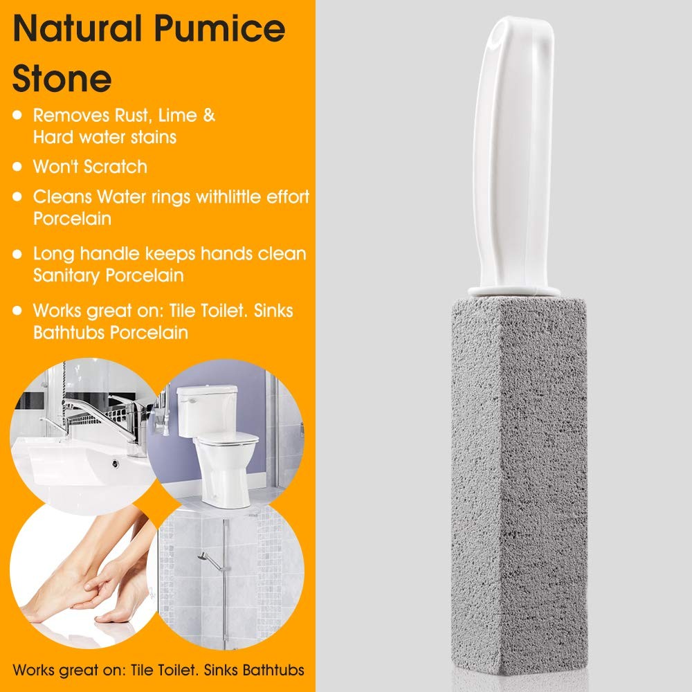 2 Pack Pumice Stone Toilet Bowl Cleaner with Handle, Hard Water Ring