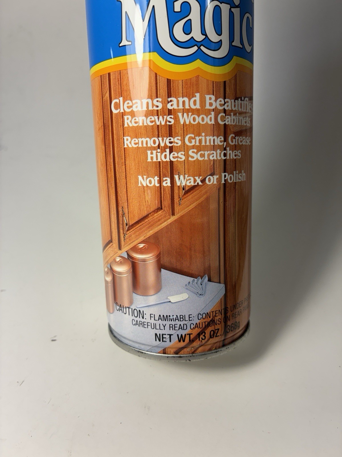 Vtg Original Cabinet Magic Cleaner Wood Polish 13oz 11.8 oz total wt Blue cap