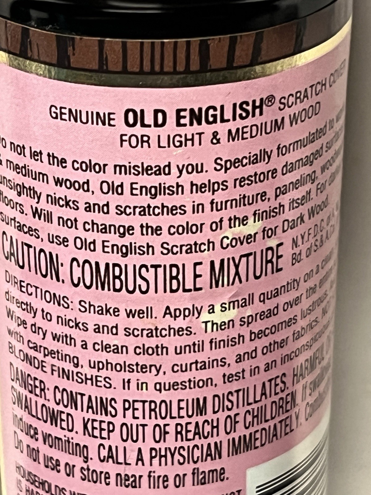 Vintage NOS Old English Scratch Cover 8 oz Pink Lid 1992 Light & Medium Wood