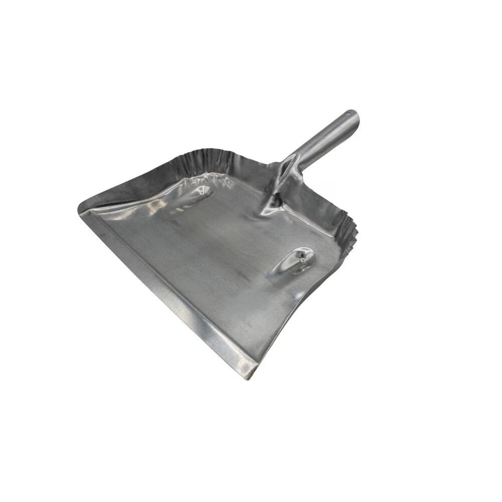Heavy Duty Galvanized Steel Dustpan with Handle Silver Metal
