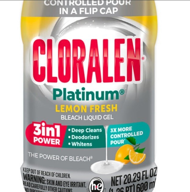 4 PACK- Cloralen Platinum 3-in 1 Power Liquid Bleach Gel, Lemon Fresh 20.29 Oz.