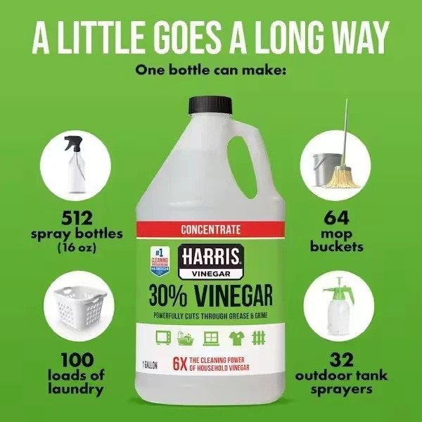 2 PACK- Harris 128 oz. 30%Cleaning VinegarAll PurposeConcentrateHouseholdVinegar