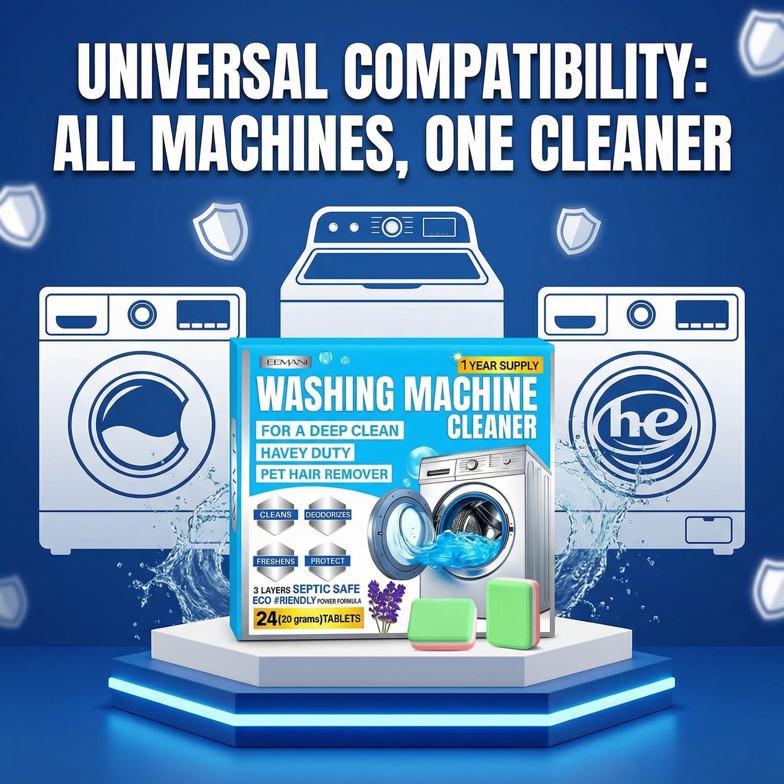 Washing Machine Cleaner Tablets 24 Pack – Deep Cleaning for HE Front & Top Lo…