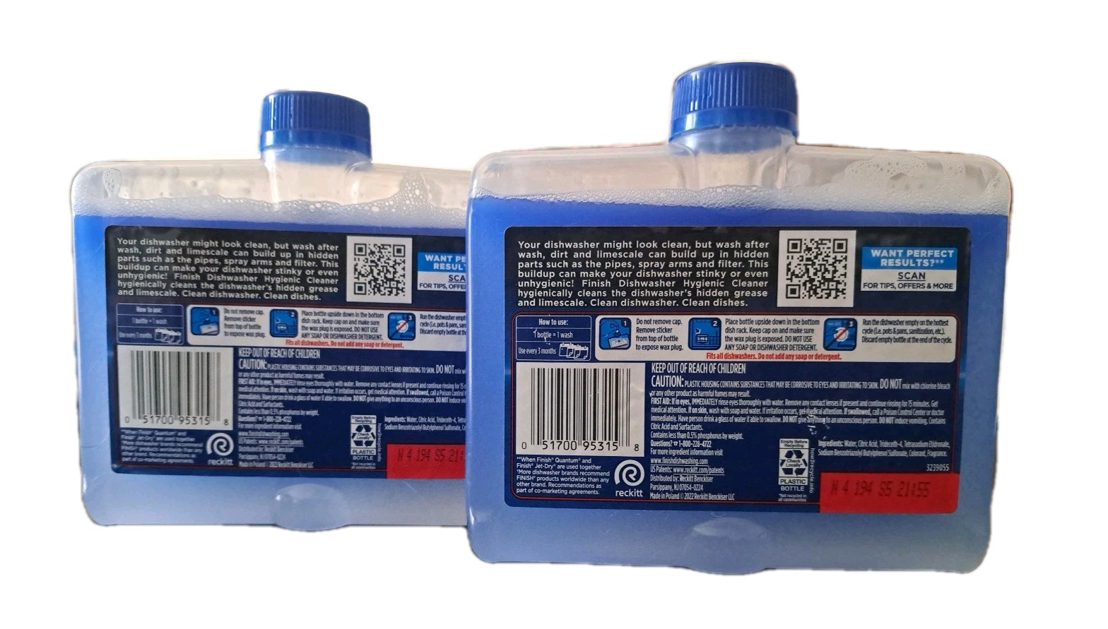 2 X Finish Dual Action Dishwasher Cleaner Fight Grease Limescale Fresh 8.45oz