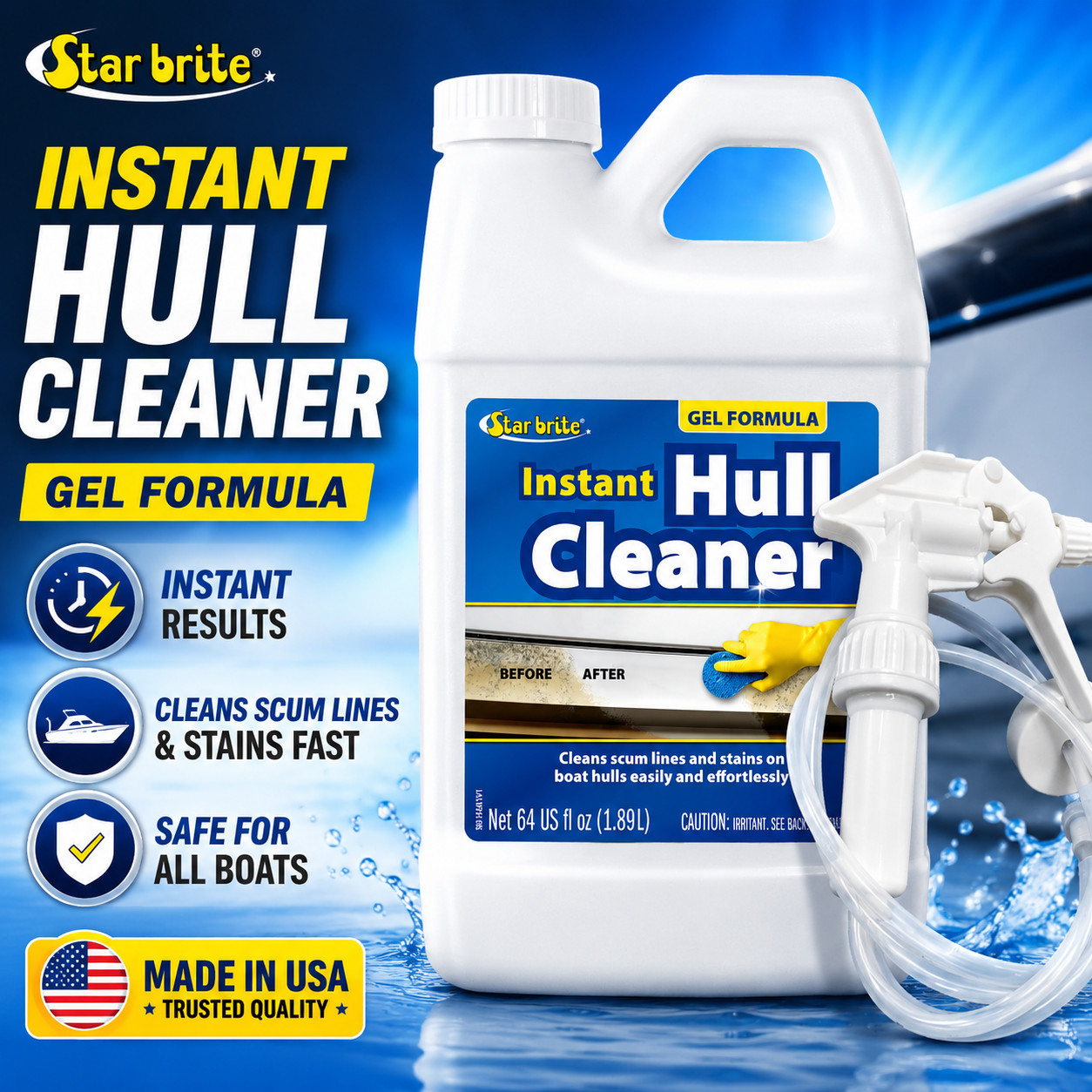 STAR BRITE Instant Hull Cleaner – Gel Spray Formula Clings to Vertical Surfaces