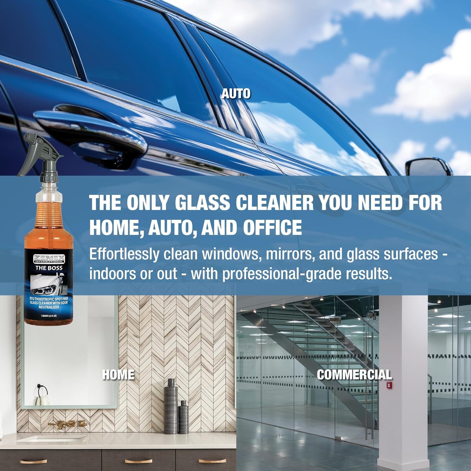 Zenex The Boss Glass Cleaner, Professional-grade Glass Cleaner, 32 oz (2 Pack)