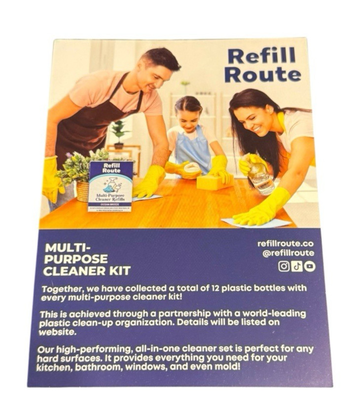 Multi-Purpose Cleaner/Degreaser Kit, Glass Spray Bottle, Towels + 12 Refill Tabs