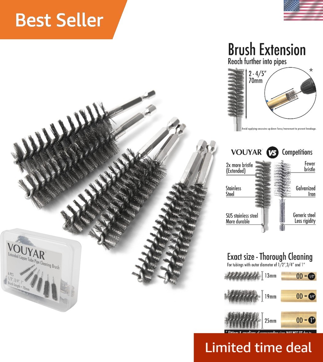 Versatile 6pcs Stainless Steel Pipe Cleaner Brushes for Automotive & Plumbing