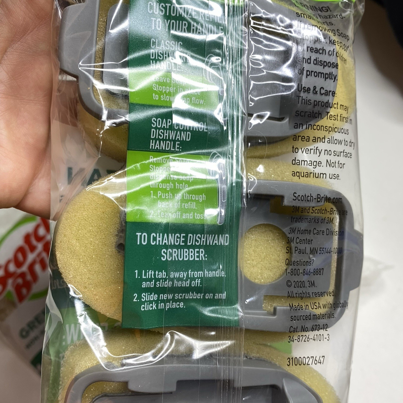 Scotch-Brite Greener Clean Non-Scratch Foam Dishwand Refill 3count OPEN Package*