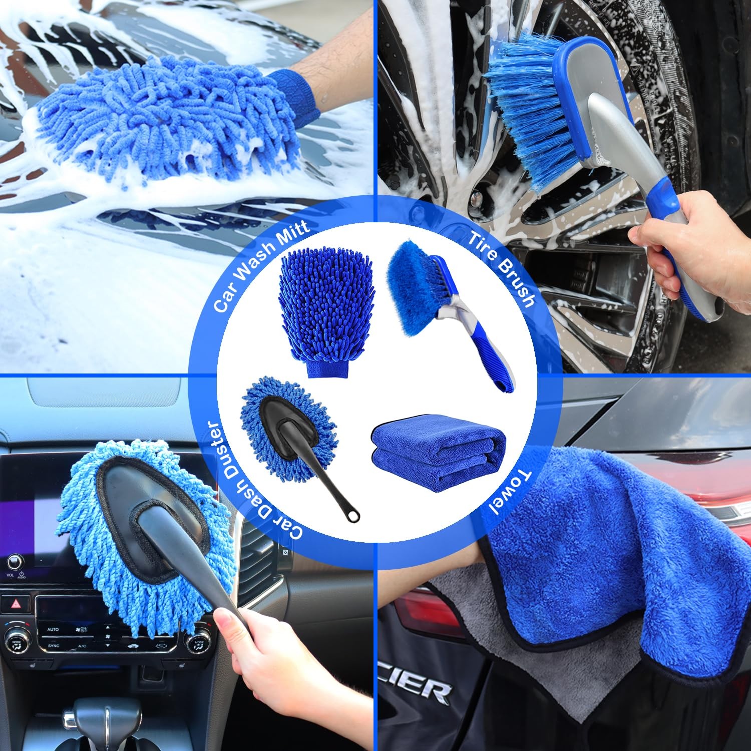62” Car Wash Brush Kit Mitt Mop Sponge With Long Handle 1 Chenille Scratchfree