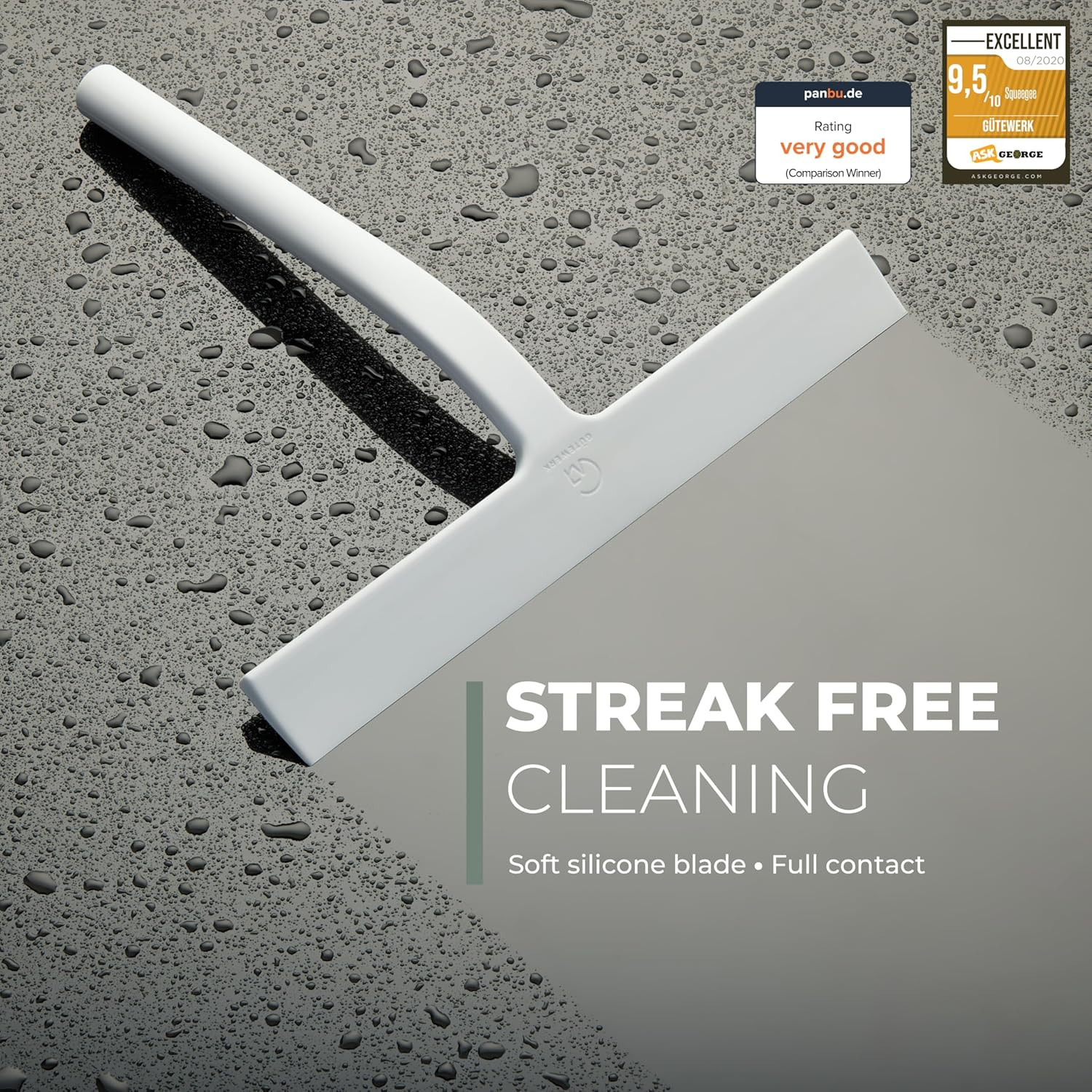 GÜTEWERK Silicone Shower Squeegee for Glass Doors & Mirrors with Stainless Steel