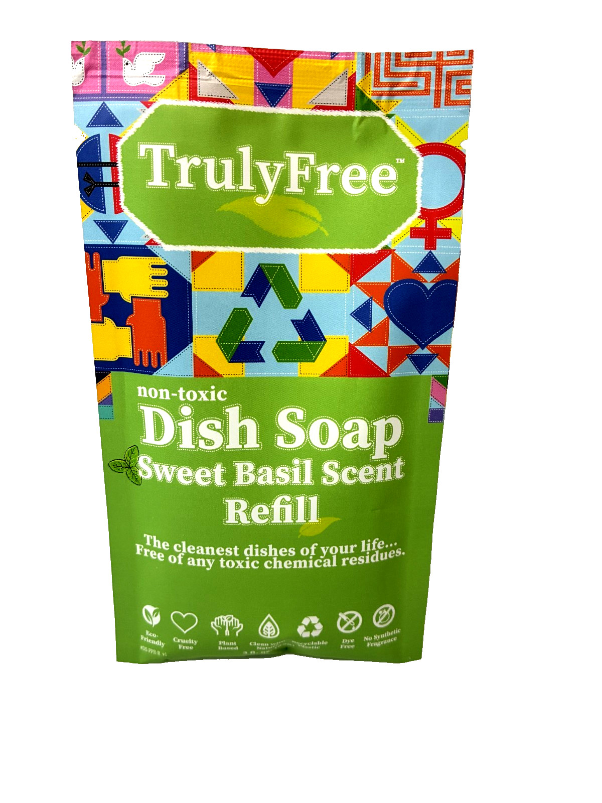 Truly Free Non Toxic Dish Soap Sweet Basil 2 Pack Refill & Bottle Eco Friendly