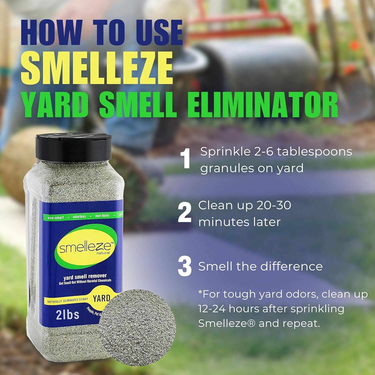 SMELLEZE Eco Yard & Concrete Smell Removal Deodorizer 2lbs Granules Rid Odor