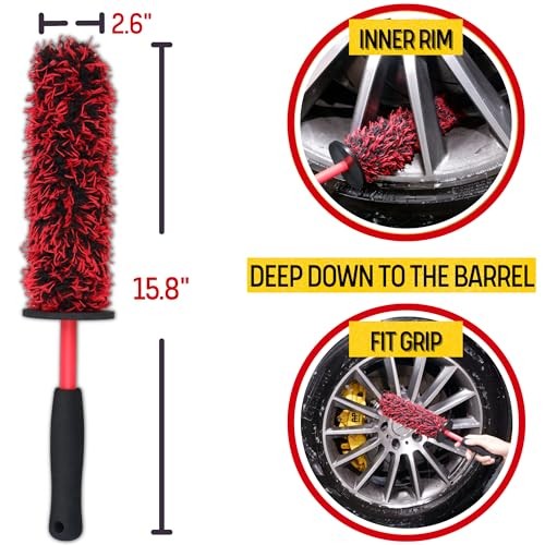 Metal Free Microfiber Wheel Brush Kit- Microfiber Angled 5 Pack (Red & Black)