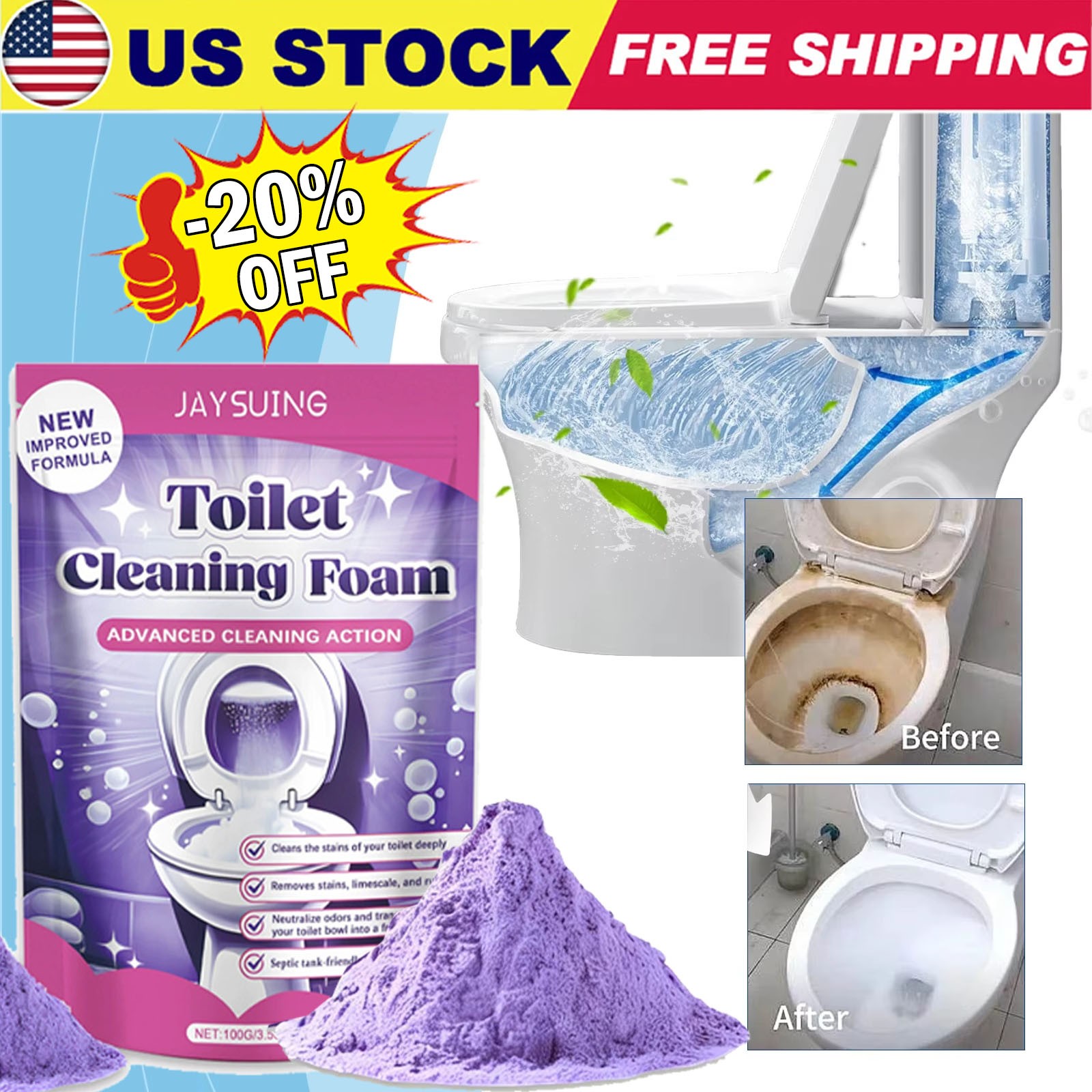 2026 Splash Foam Toilet Bowl Stains Cleaner 100g Remove Odor Stains Fresh