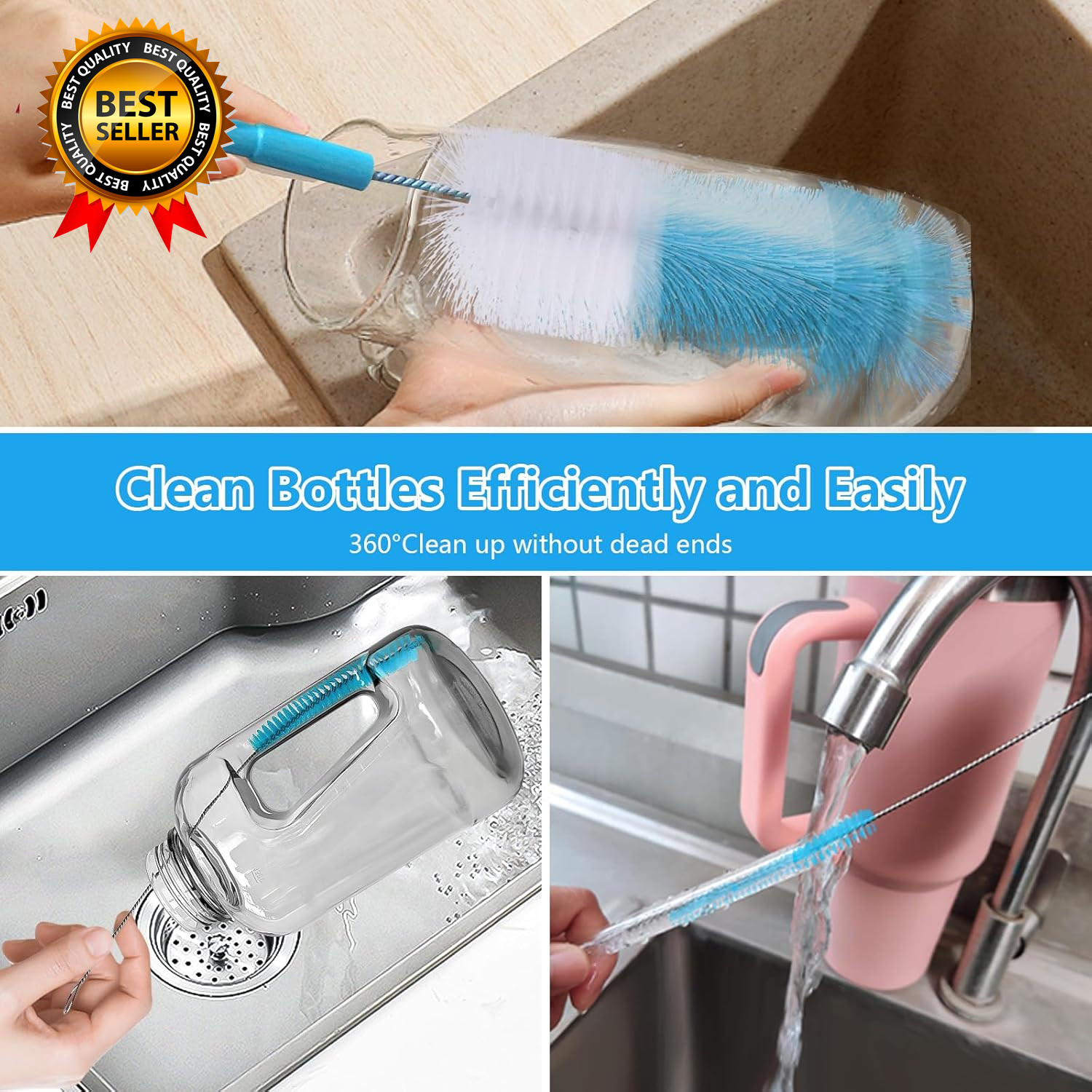 5 Pack Bottle Brush Straw Cleaner Brush Long Handle Water Bottle Scrubbing Brush