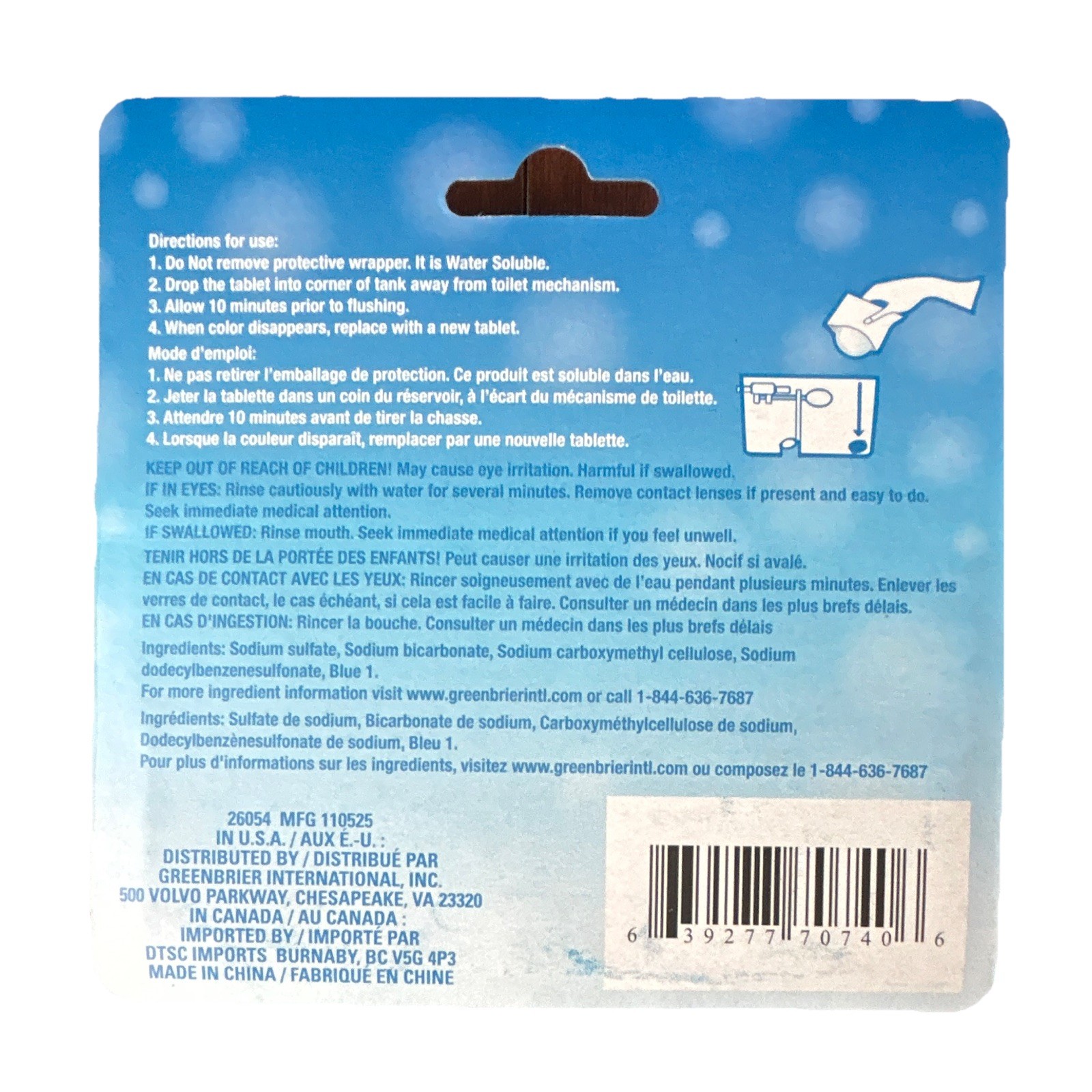 Greenbrier Toilet Bowl Cleaner Tablets, Water Soluble Blue Scent 2 Tabs 3.52 oz